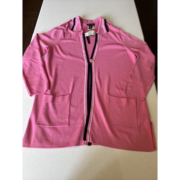 Vtg Grace Dane Lewis Mid Length Bright Pink Stripes Cardigan Size 1X Button NWT - Picture 11 of 11